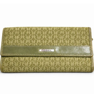 Vintage Fossil SL8000 Green Leather Trifold Wallet Organizer Y2K Logo